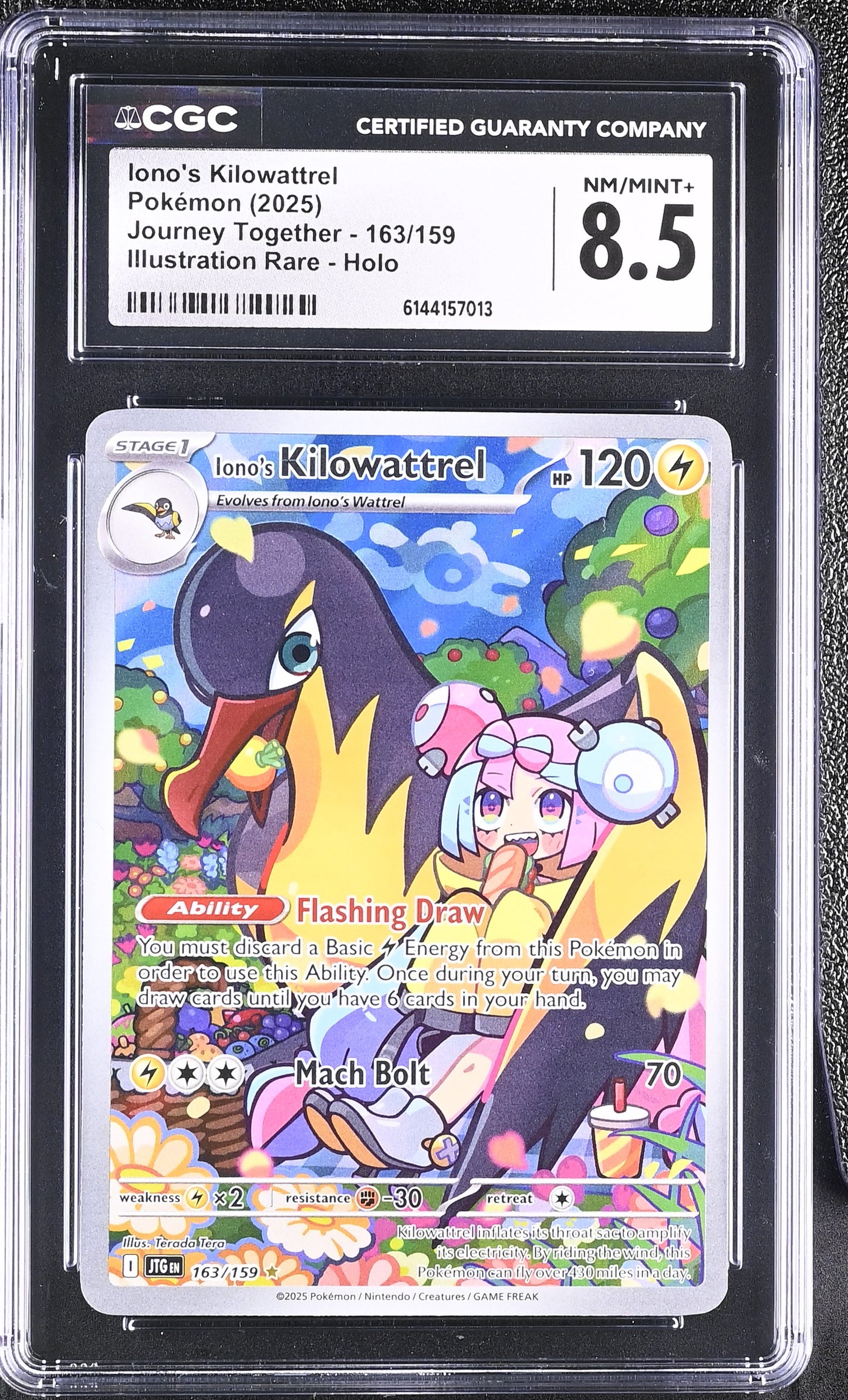 Graded Iono's Kilowattrel (163/159) Pokémon Card