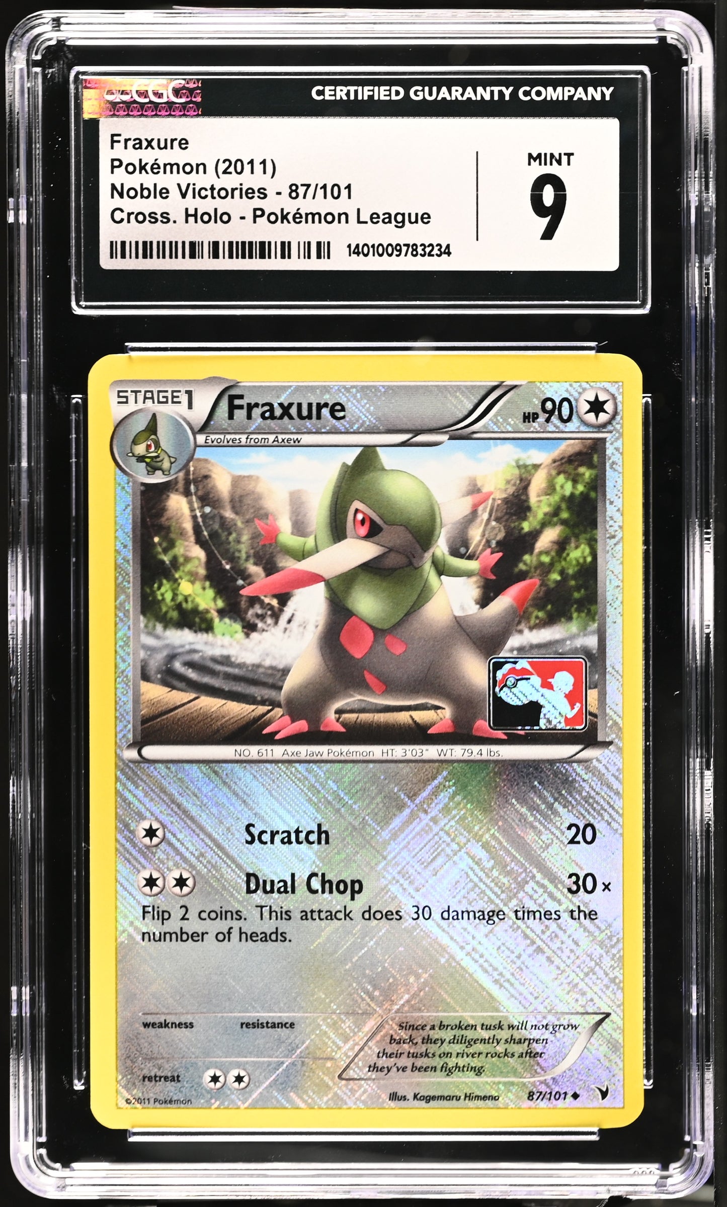 Graded Fraxure (87/101) Cross Holo League Promo - Noble Victories - CGC 9