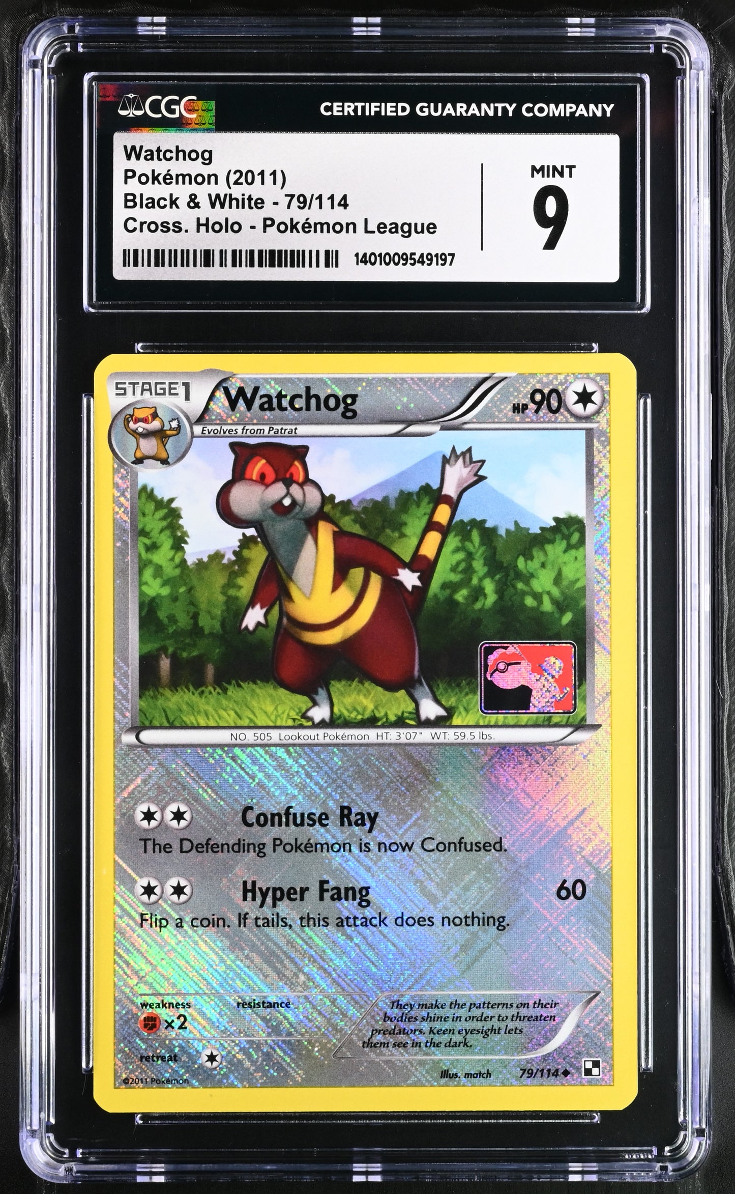 Graded Watchog [Cross Holo Pokemon League Promo] (79/114) - Black & White - CGC 9