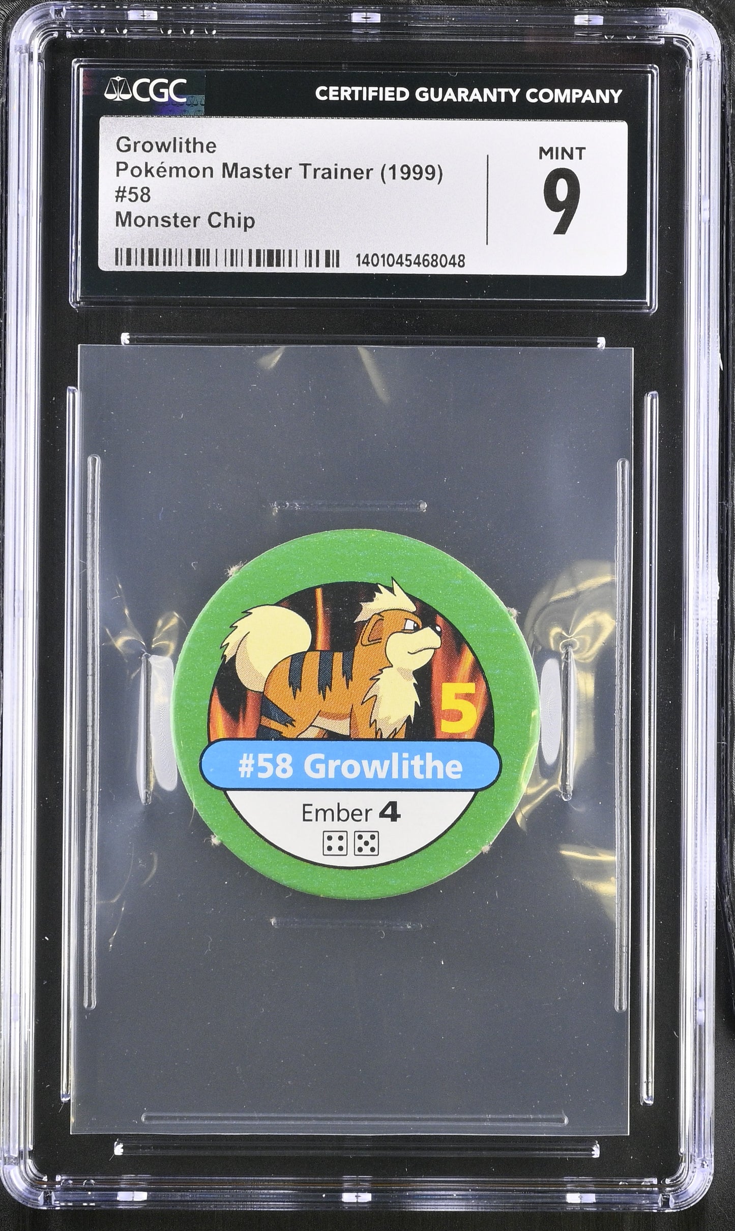 Graded Growlithe (58) Pokemon Chip Pokemon Master Trainer - CGC Mint 9