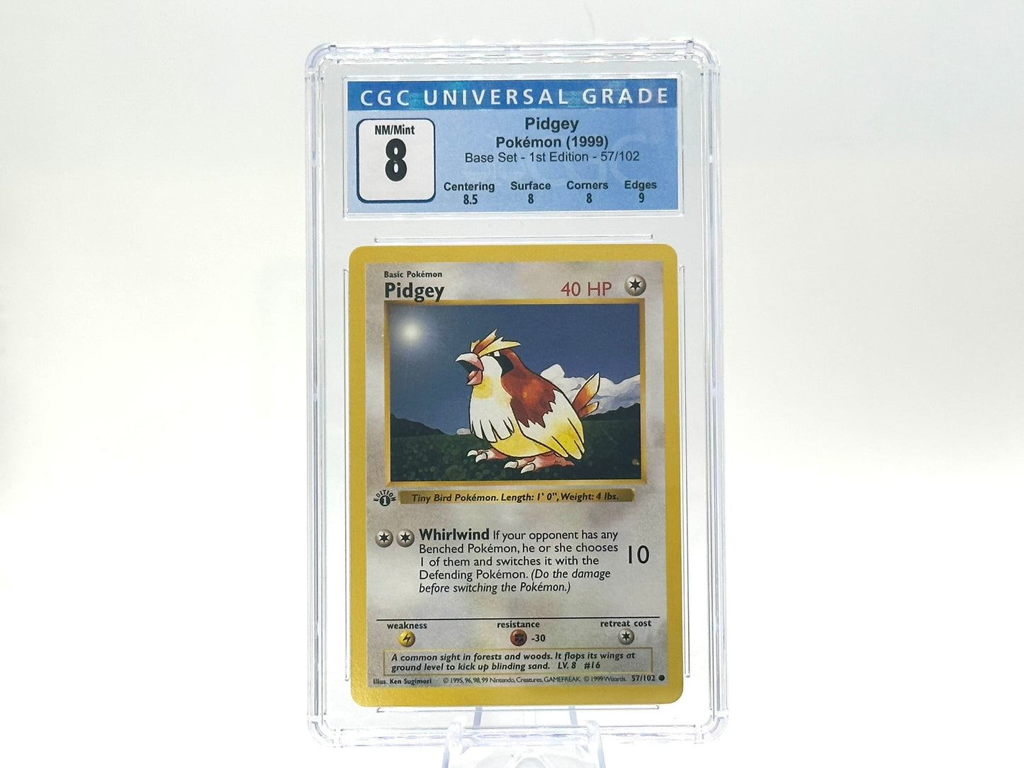 GRADED - 1st Edition - Pidgey - Base Set 57/102 - WOTC - CGC 8 - Sugimori