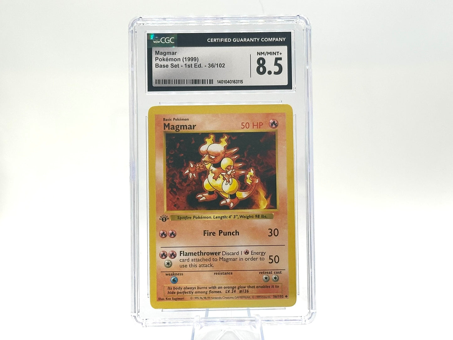 GRADED - 1st Edition - Magmar - Base Set 36/102 - WOTC - CGC 8.5 - Sugimori