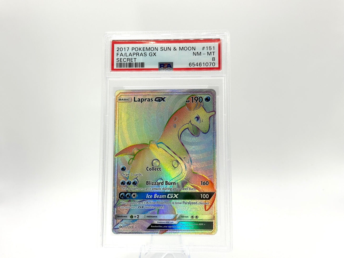 GRADED - Lapras GX - Sun & Moon 151/149 - 5ban Graphics - PSA 8