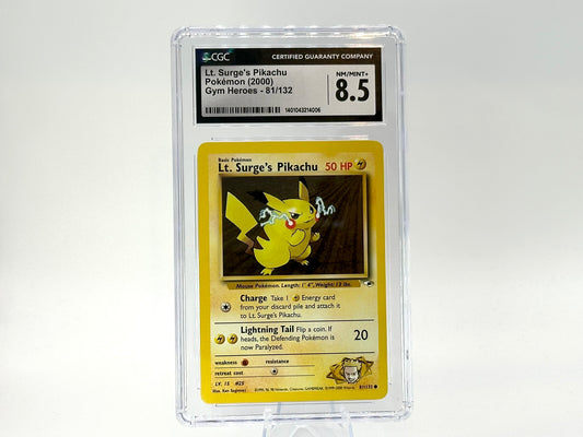 Graded - Lt. Surge’s Pikachu - Gym Heroes 81/132 - WOTC - Vintage - Kusube - CGC 8.5