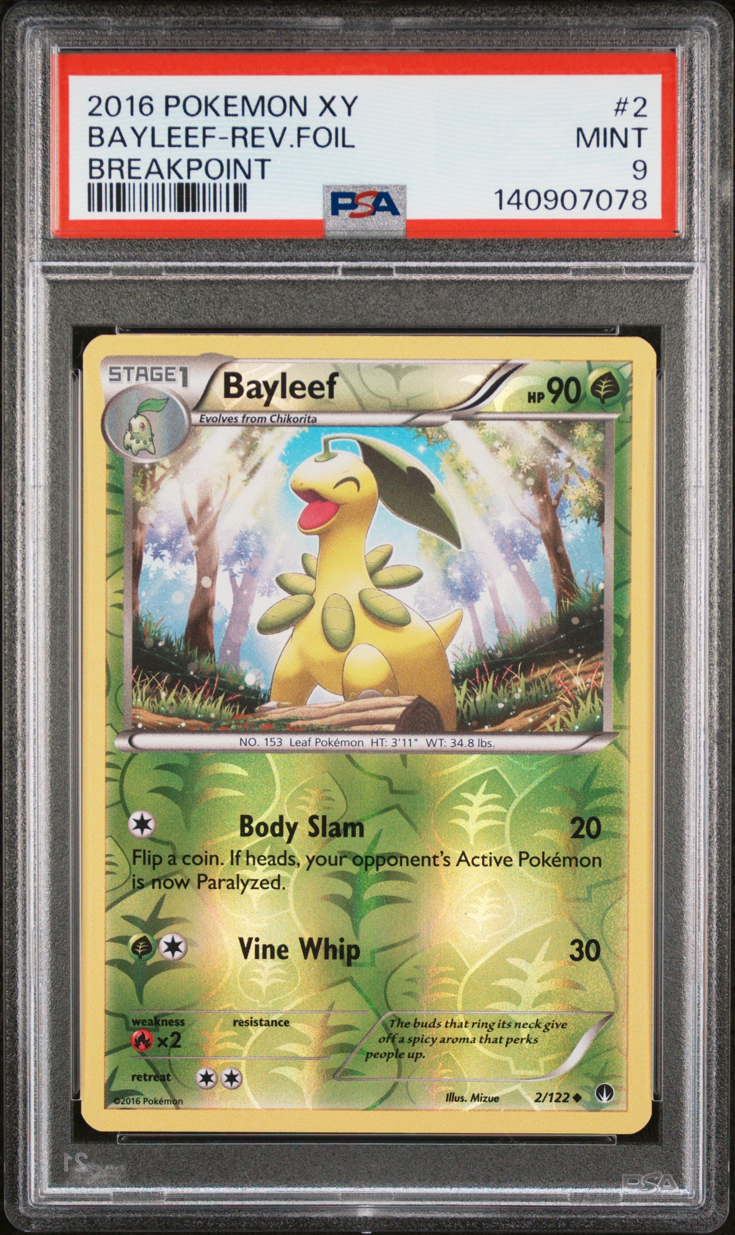Graded Bayleef Reverse Holo (2/122) Breakpoint - PSA 9