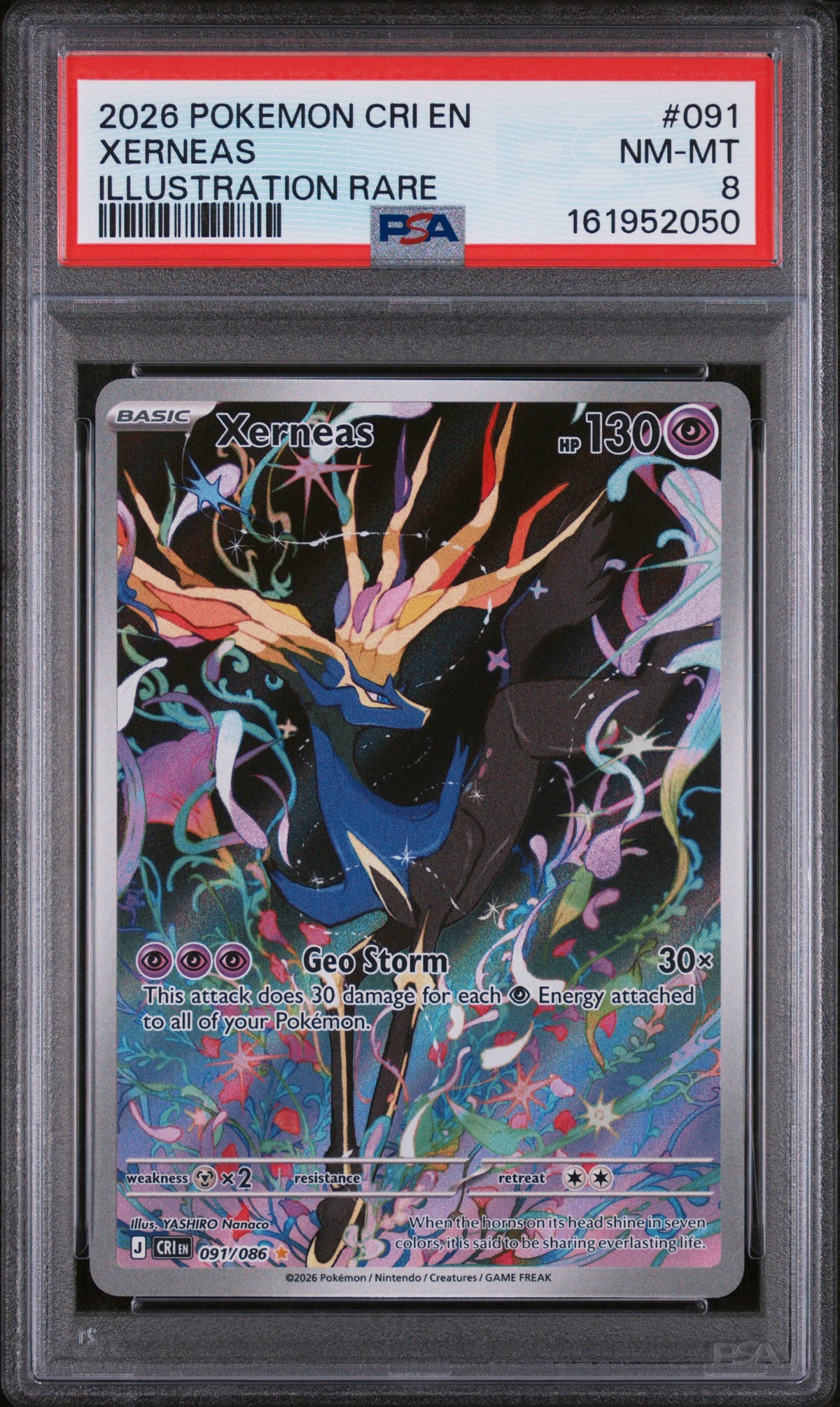 Graded Xerneas (091) Illustration Rare Cri En-Chaos Rising - PSA Nm-Mt 8