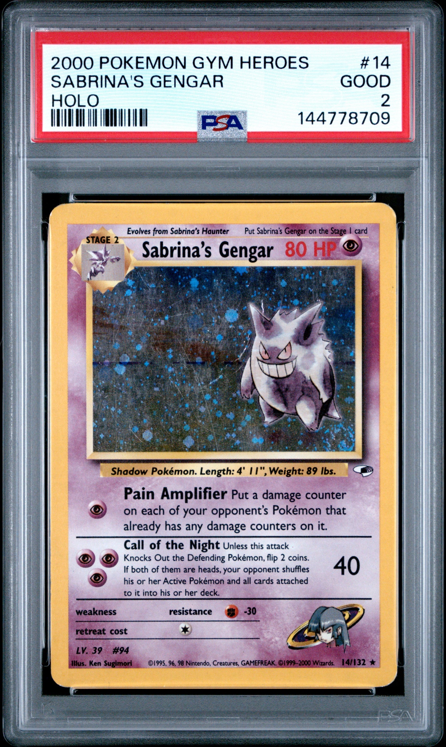 Graded Sabrina's Gengar (14/132) - Gym Heroes - PSA 2