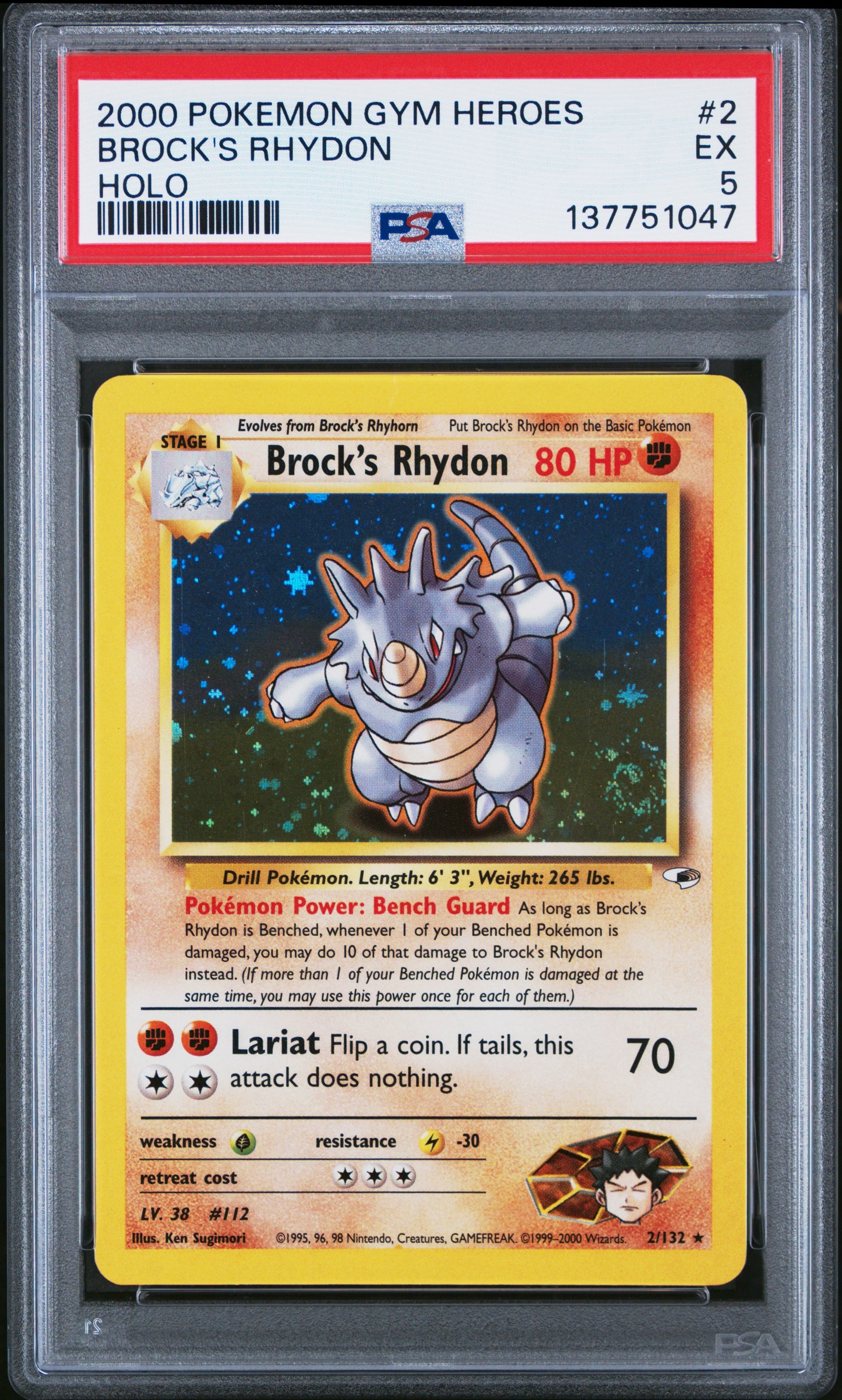 Graded Brock's Rhydon (2/132) - Gym Heroes - PSA 5