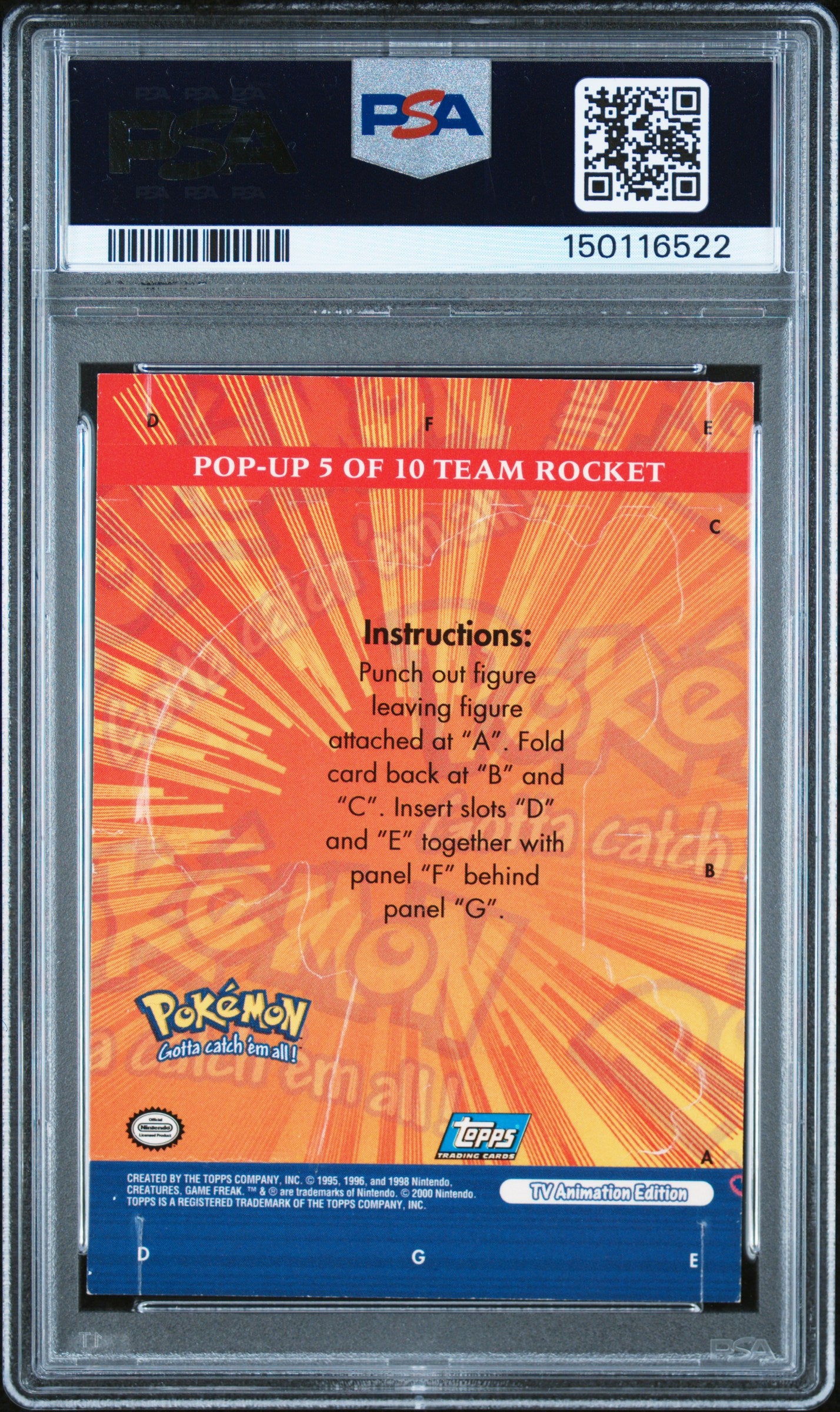 Graded Team Rocket (5/82) Topps Tv Animation 3 Pop - up - PSA 7