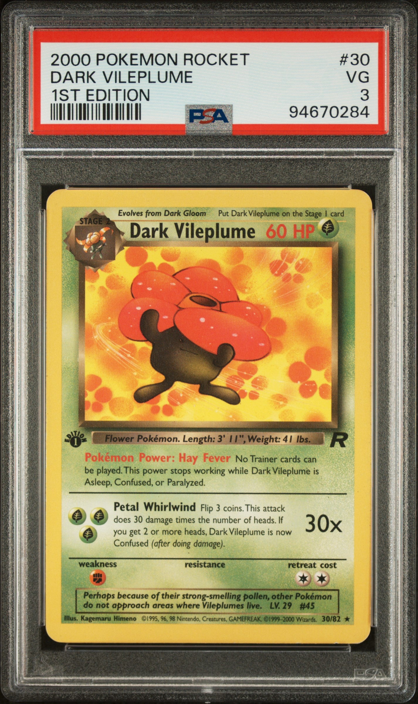 Graded Dark Vileplume (30) 1st Edition Rocket - PSA 3