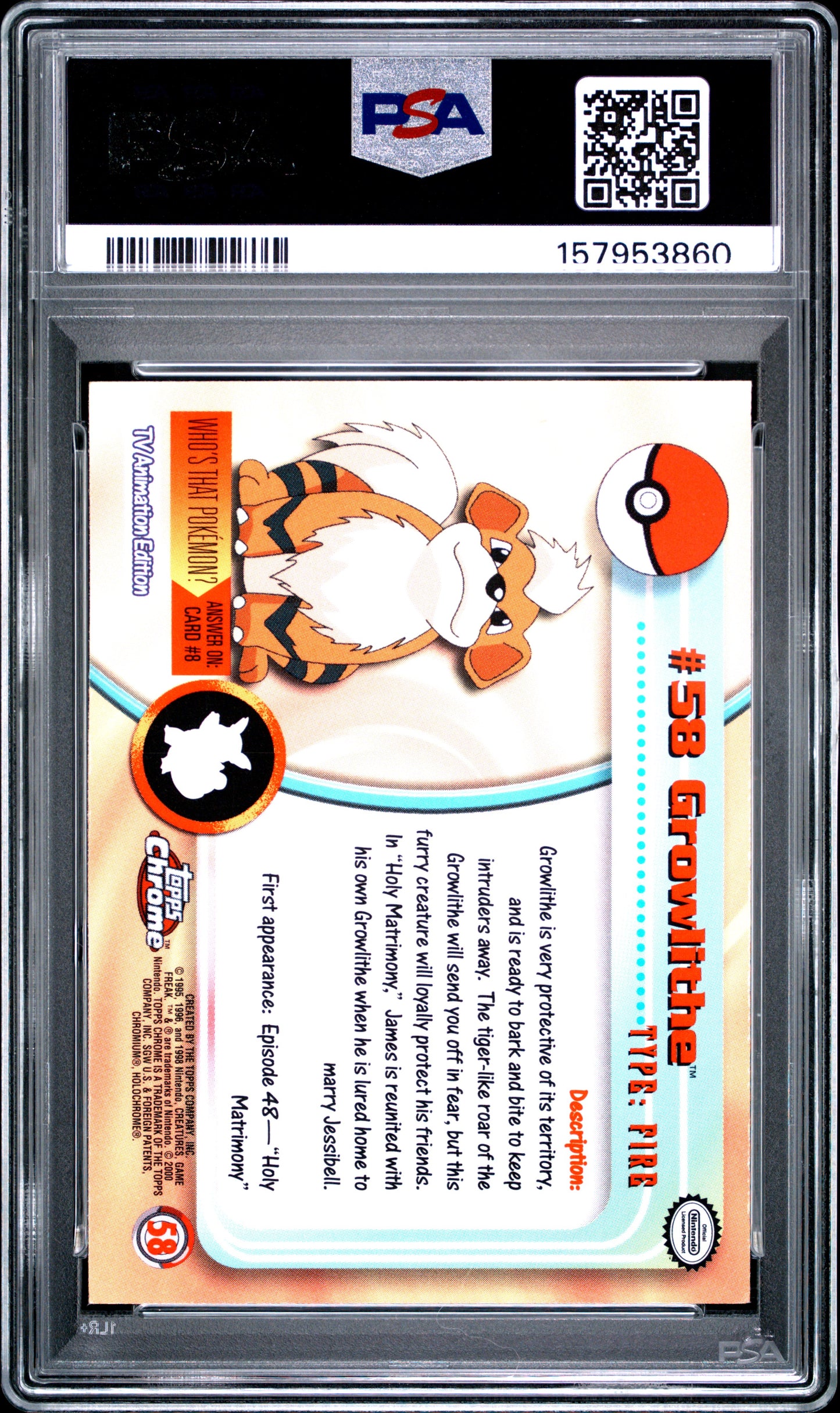 Graded Growlithe (58) Topps Chrome T.V. - PSA 5