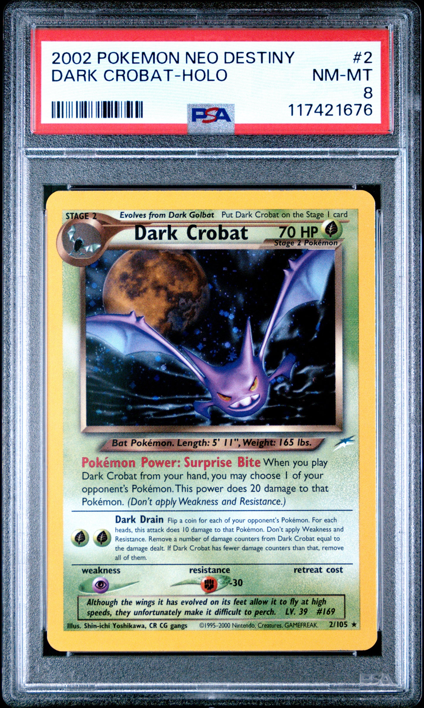 Graded Dark Crobat Holo (2/105) - Neo Destiny - PSA 8