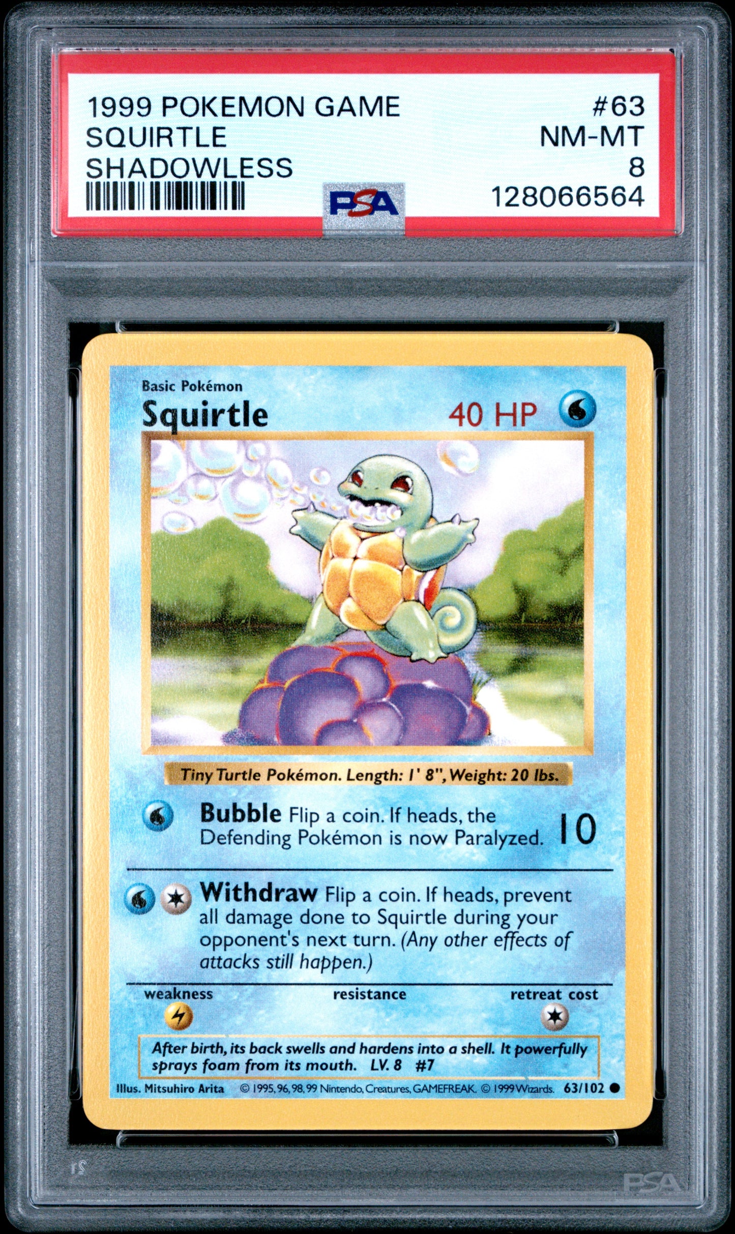 Graded Squirtle (63/102) Shadowless Game - PSA 8
