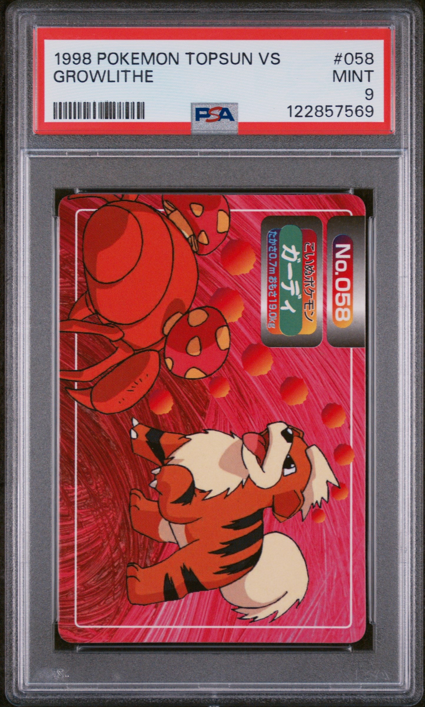 Graded Growlithe (058) Topsun Vs - PSA 9