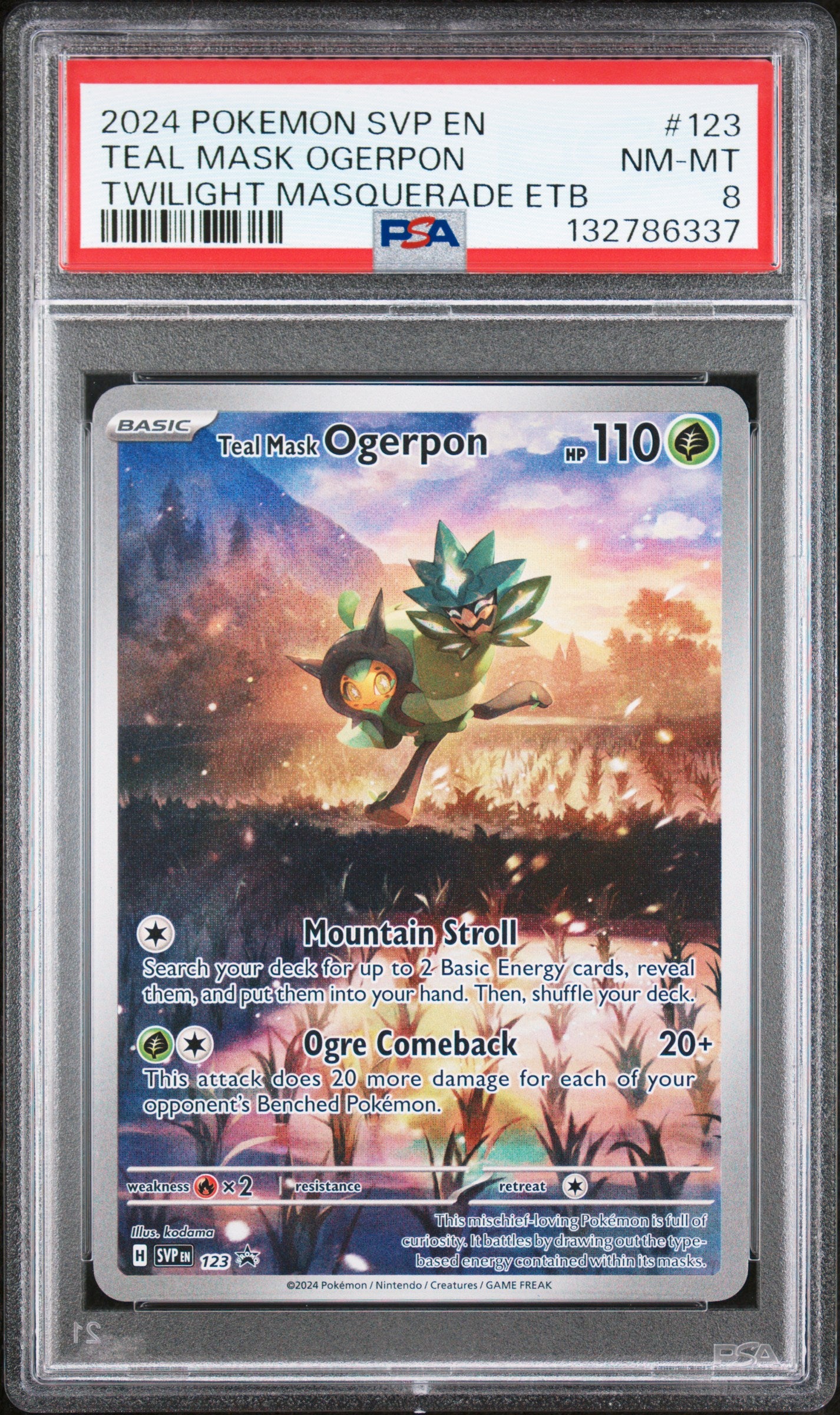Graded Teal Mask Ogerpon (123) Twilight Masquerade Elite Trainer Box - PSA 8