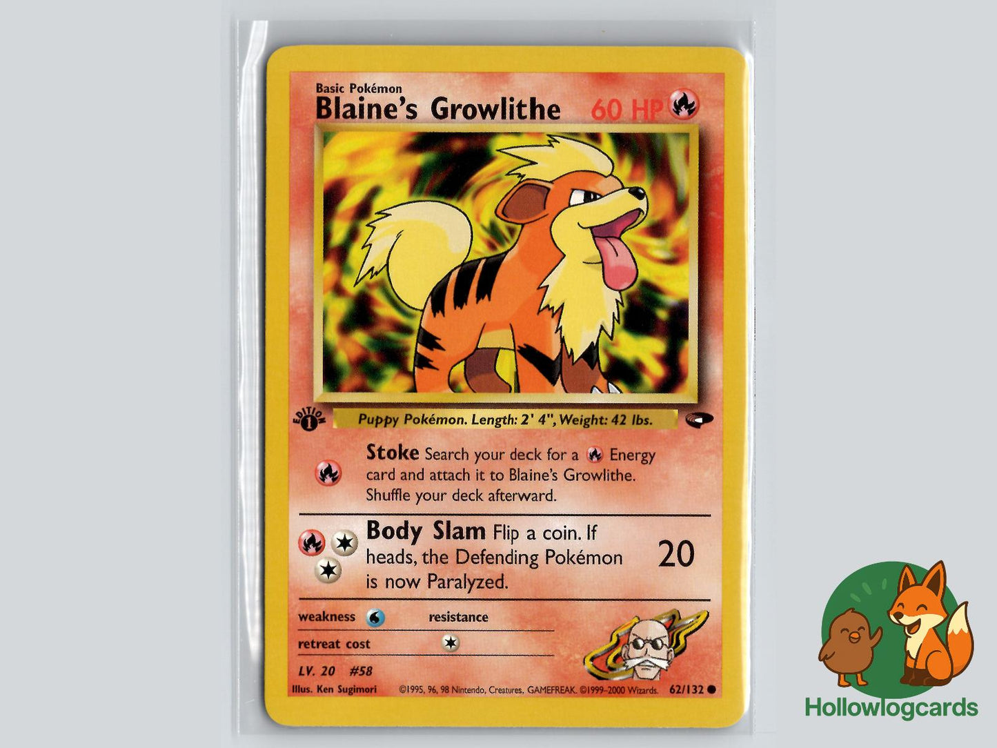 1st Edition Blaine's Growlithe (62/132) - Gym Challenge Pokémon Card