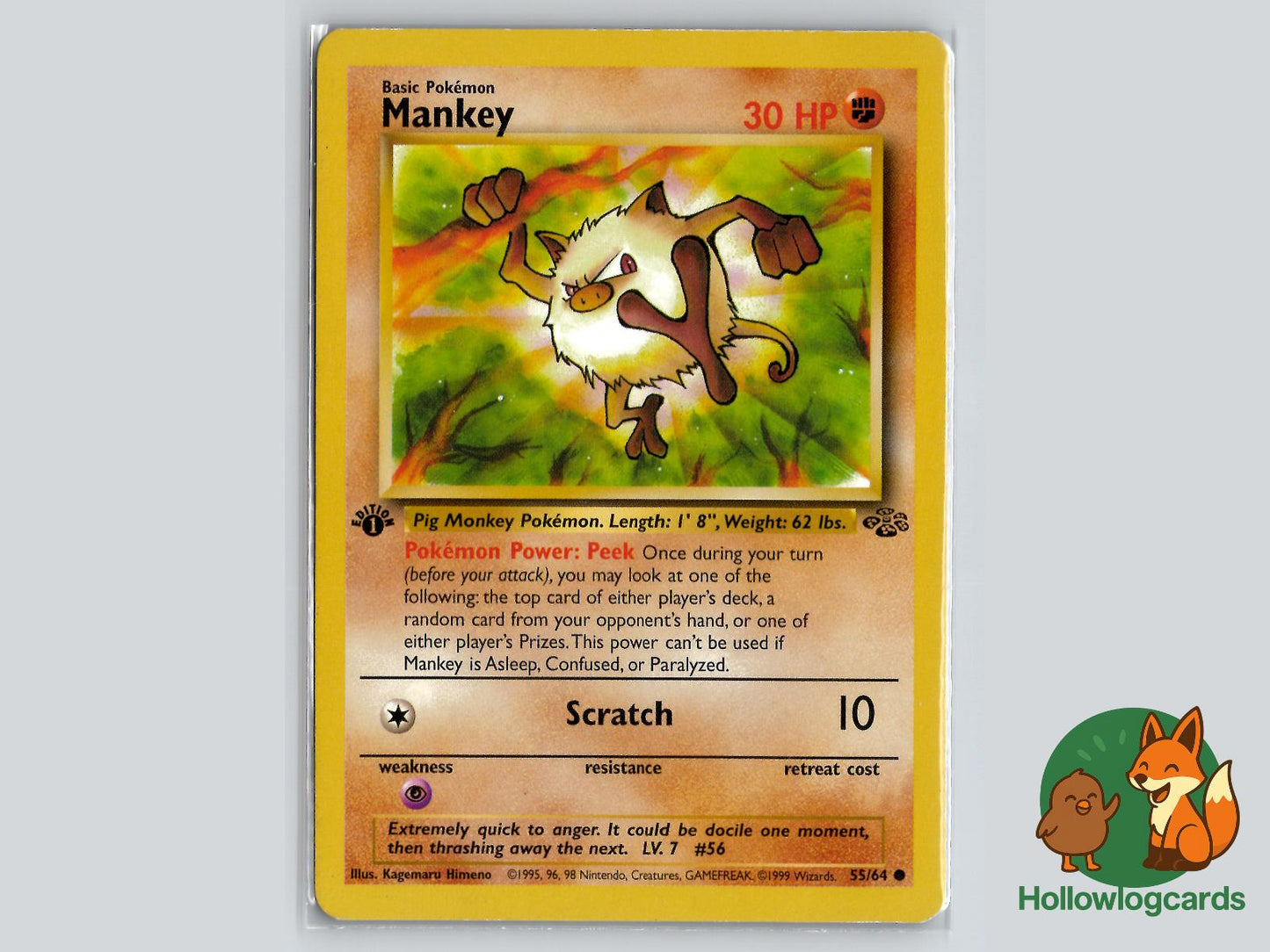 1st Edition Mankey (55/64) - Jungle Pokémon Card