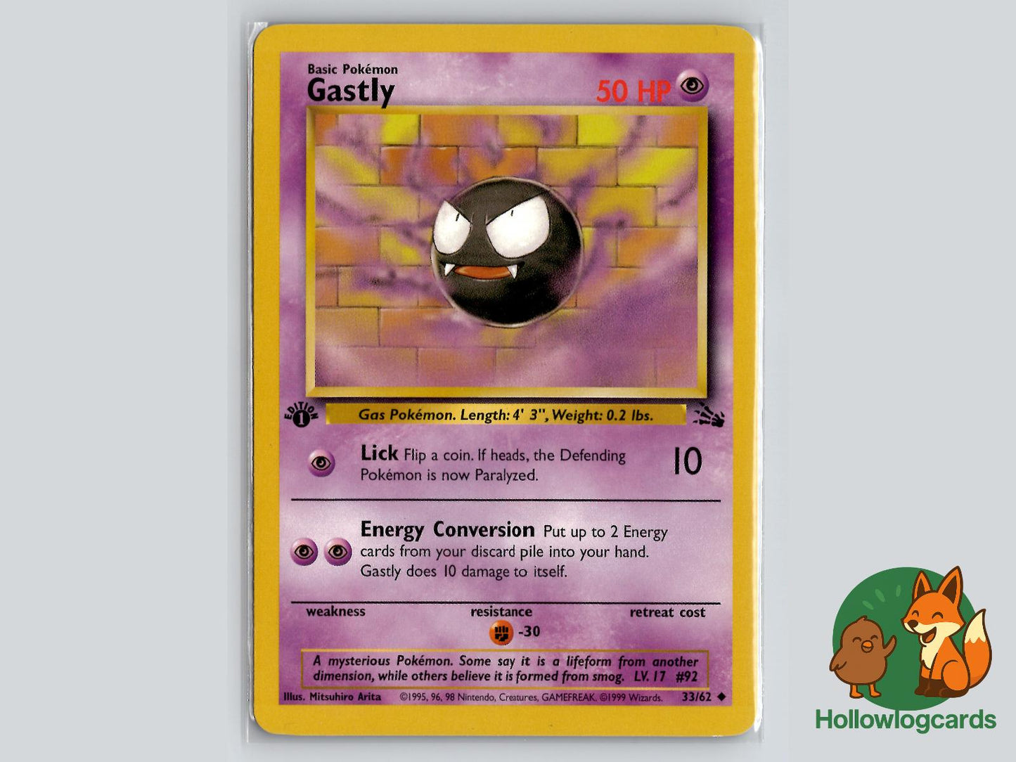 1st Edition Gastly (33/62) - Fossil Pokémon Card