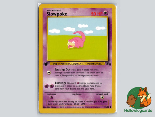 1st Edition Slowpoke (55/62) - Fossil Pokémon Card