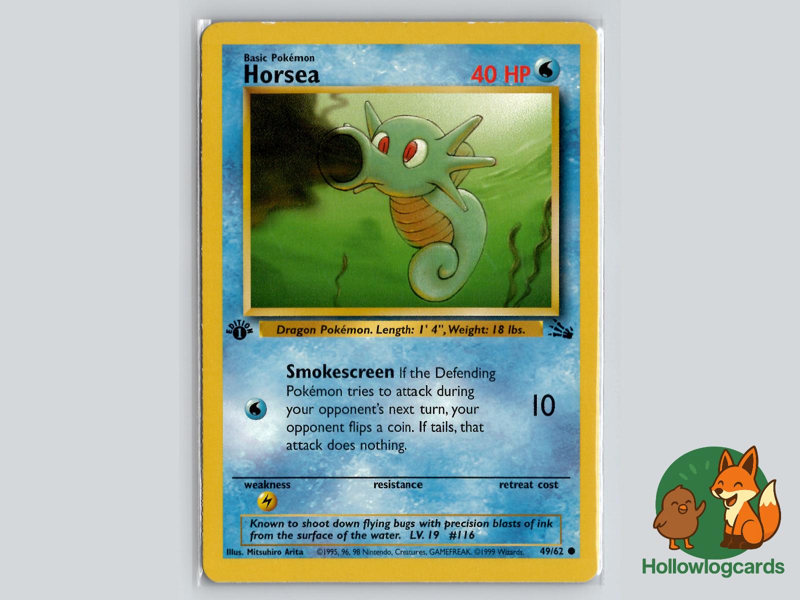 1st Edition Horsea (49/62) - Fossil Pokémon Card