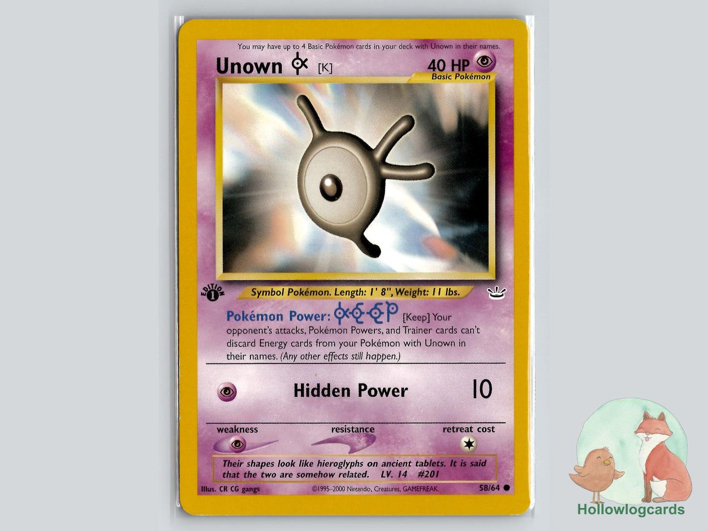 1st Edition Unown [K] (58/64) - Neo Revelation Pokémon Card