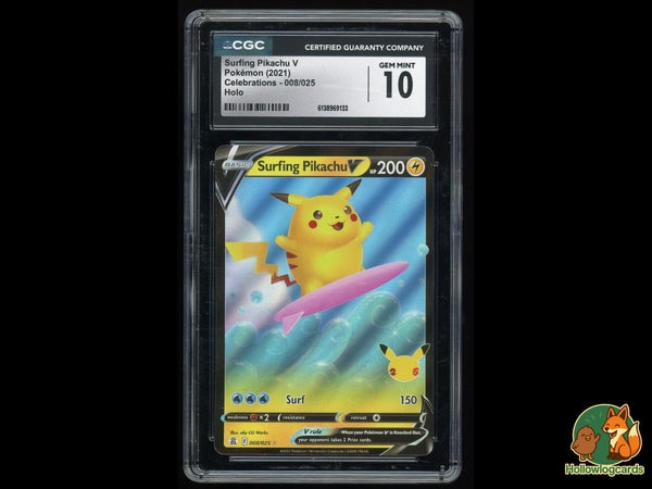 Graded Surfing Pikachu V (008/025) Holo Celebrations - CGC Gem Mint 10