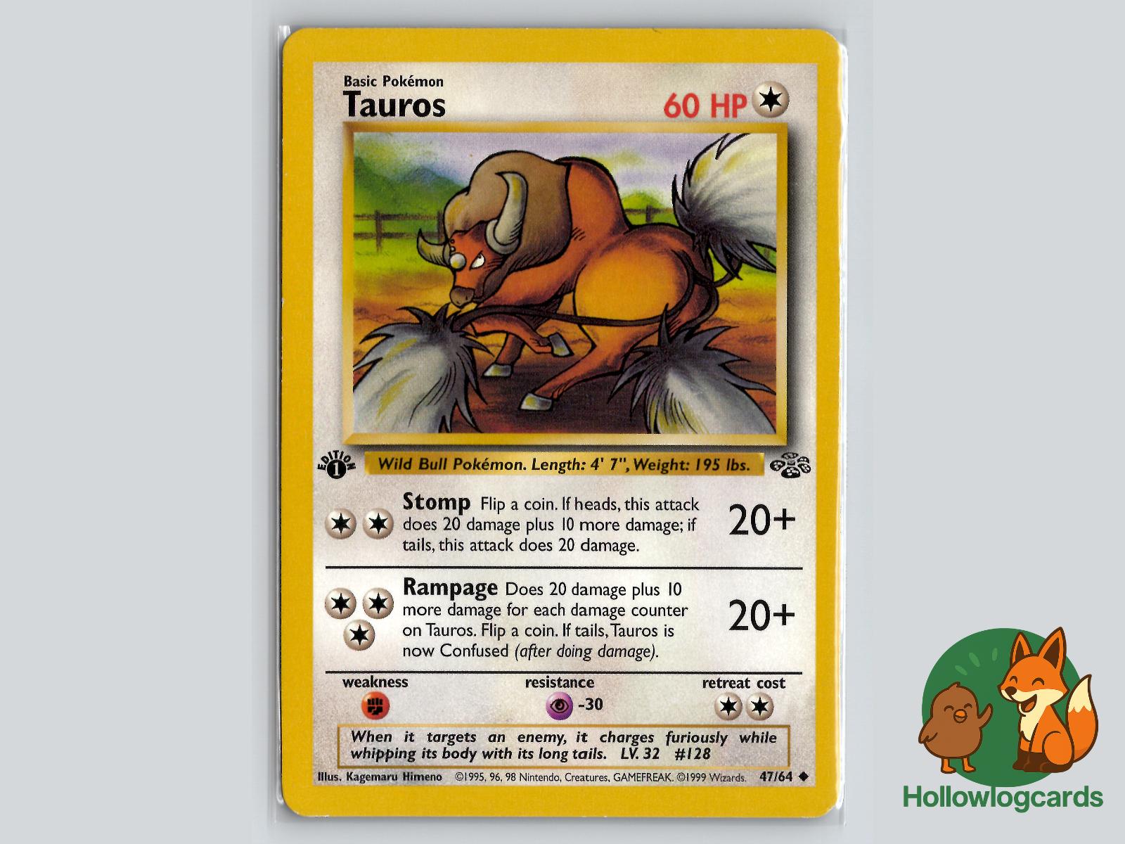 1st Edition Tauros (47/64) - Jungle Pokémon Card