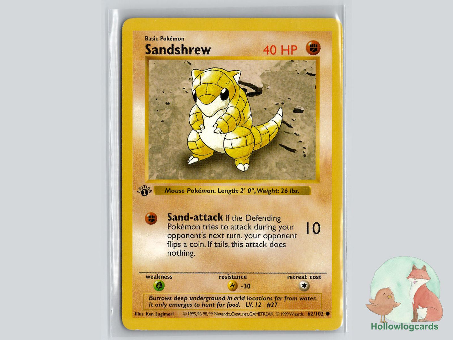 1st Edition Sandshrew (62/102) - Base Pokémon Card