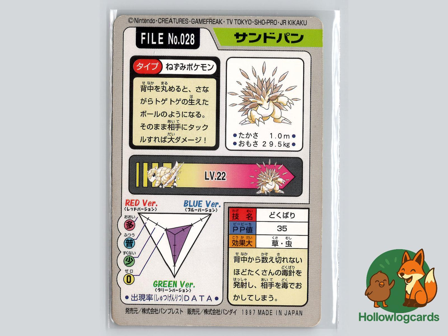 Sandslash (NO. 028) - Bandai Carddass Series 3 - 4 - Jap