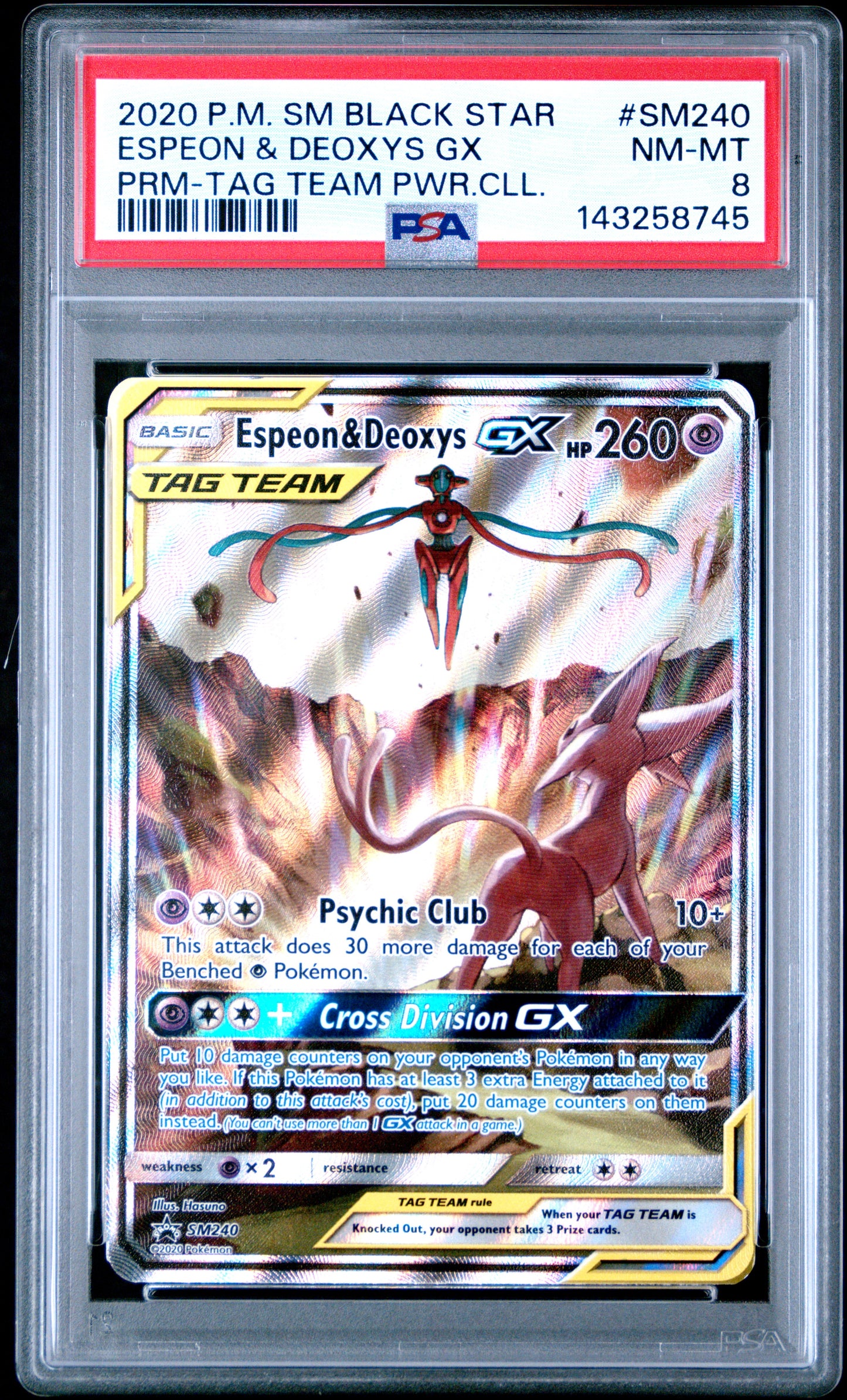 Graded Espeon & Deoxys Gx (SM240/107) Sm Black Star Promo - PSA 8