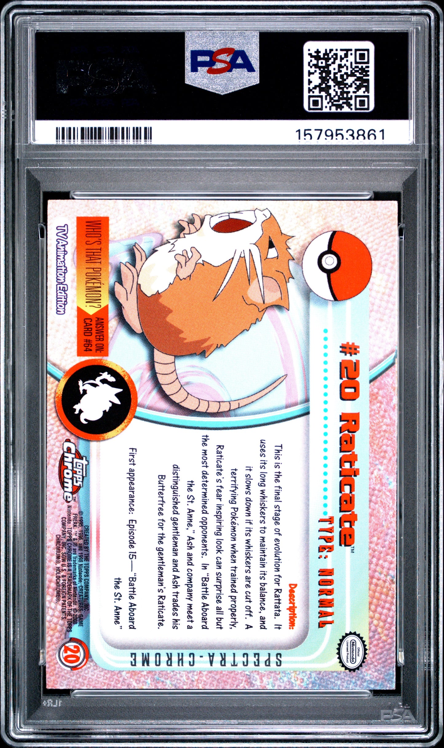 Graded Raticate (20) Spectra Topps Chrome T.V. - PSA 8