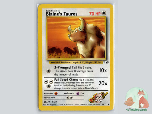 Blaine's Tauros (64/132) - Gym Heroes Pokémon Card