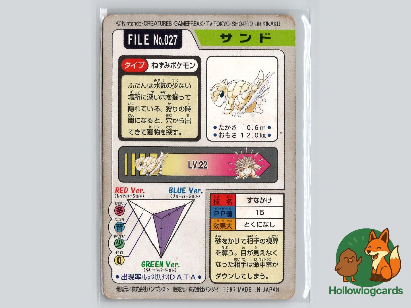 Sandshrew (NO. 027) - Bandai Carddass Series 3 - 4 - Jap