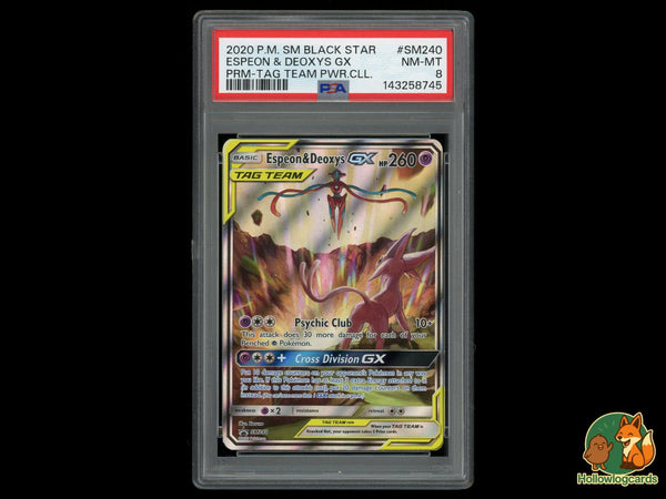 Graded Espeon & Deoxys Gx (SM240/107) Sm Black Star Promo - PSA 8