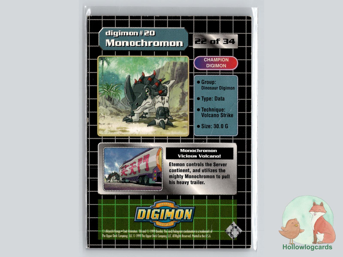Monochromon #20 (22/34) Silver Prism Holo Exclusive Preview Stamped - HP - 1999 Upper Deck Digimon