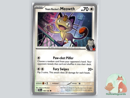 Team Rocket's Meowth (149/182) - Destined Rivals Pokémon Card