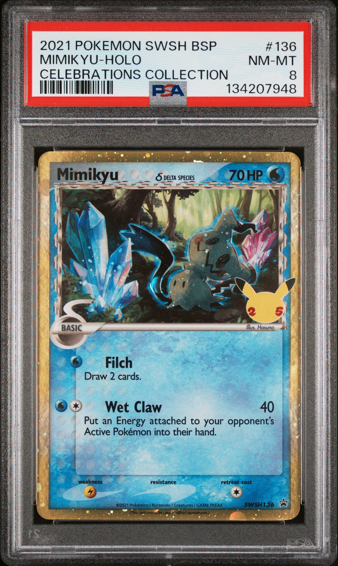 Graded Mimikyu Holo (136) Celebrations Collection - PSA 8