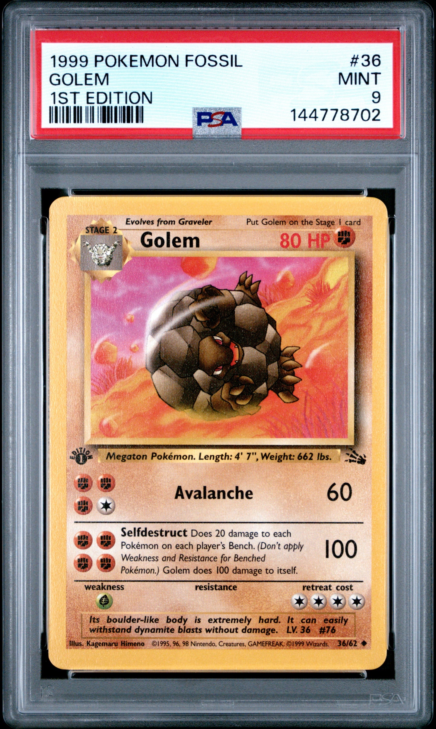 Graded 1st Edition Golem (36/62) - Fossil - PSA 9