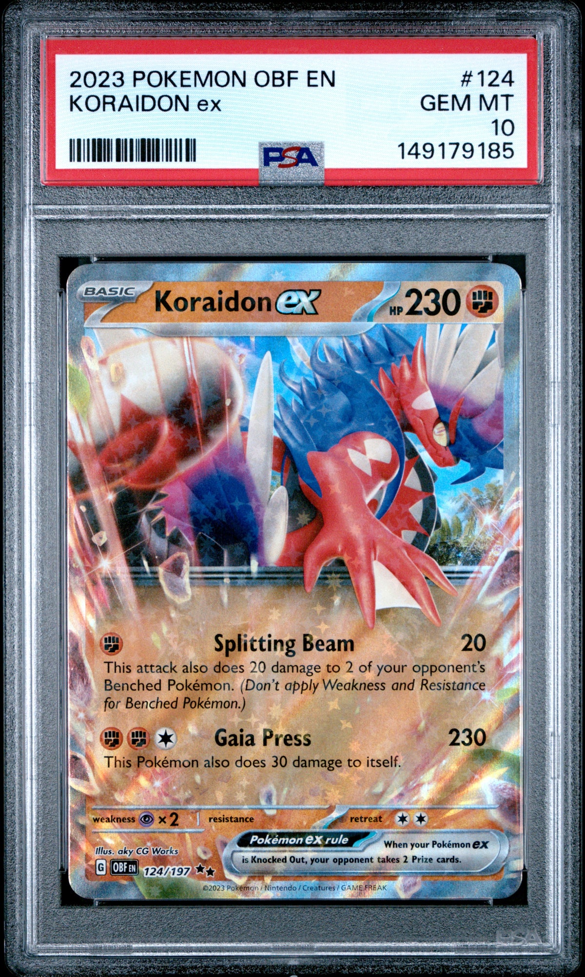 Graded Koraidon EX (124/197) Obf En-Obsidian Flames - PSA Gem Mint 10
