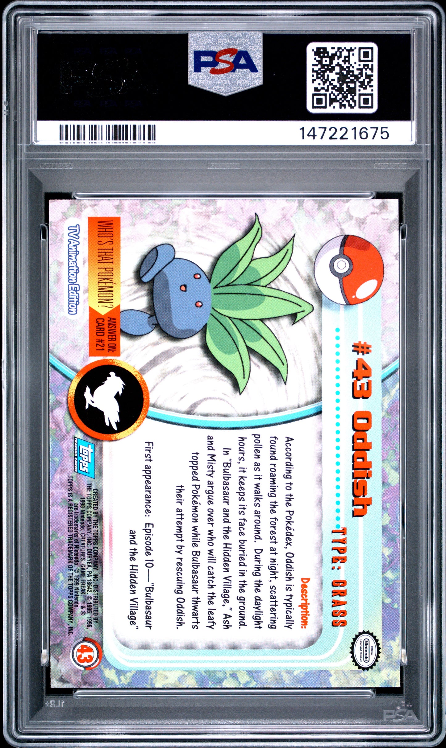 Graded Oddish (43) Rainbow Foil Topps Tv - PSA 9