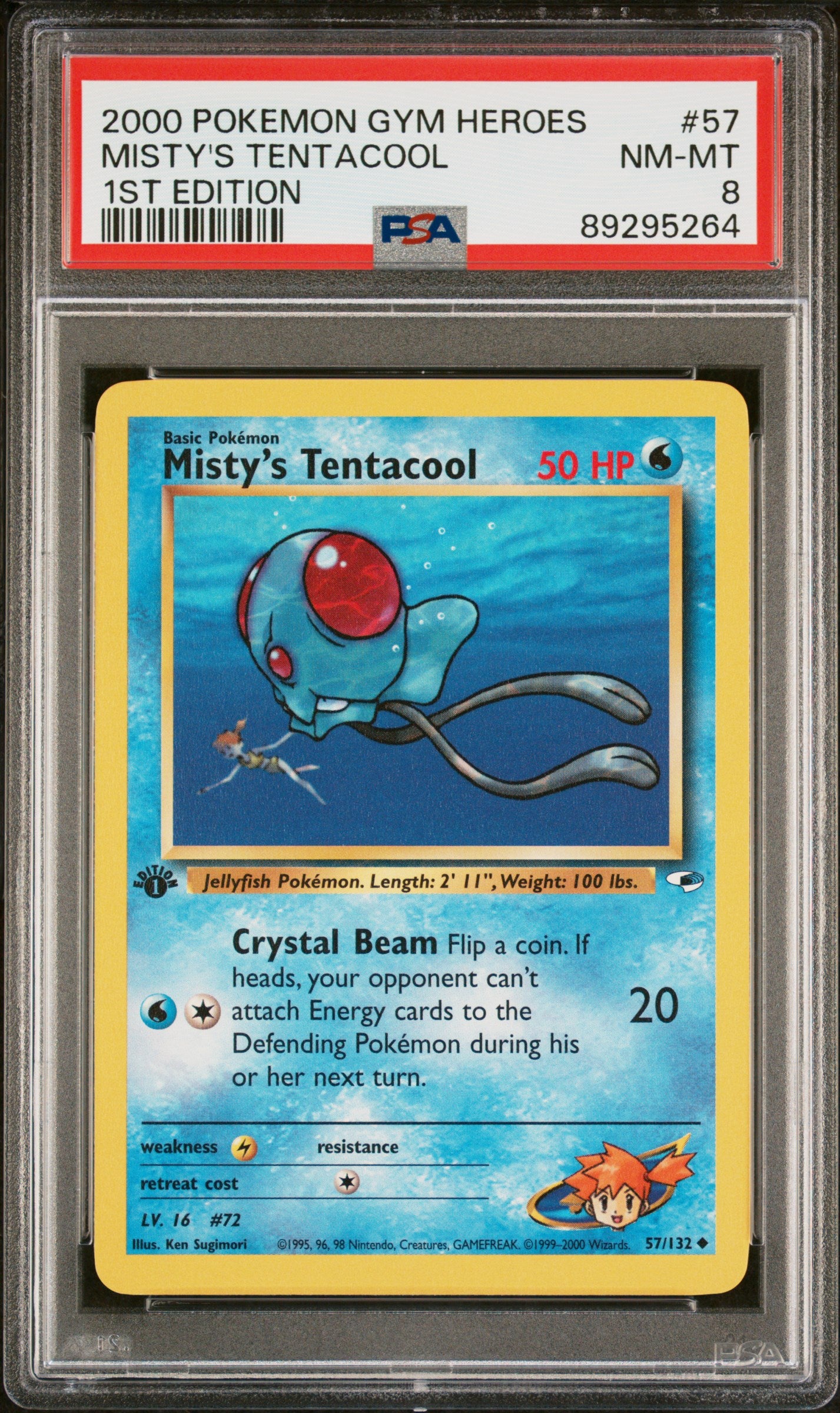 Graded 1st Edition Misty's Tentacool (57/132) - Gym Heroes - PSA 8