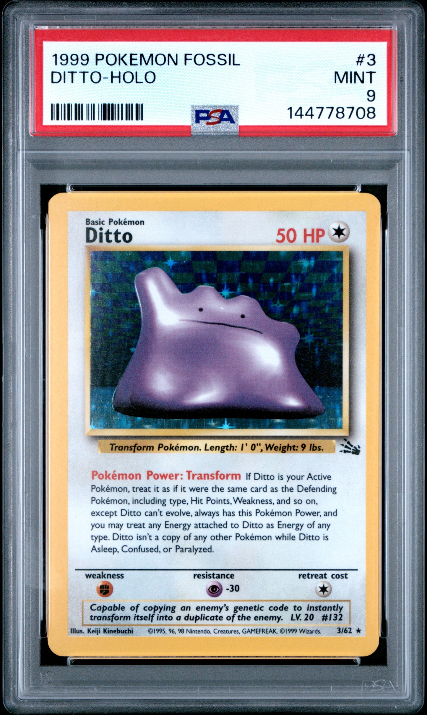Graded Ditto Holo (3/62) - Fossil - PSA 9