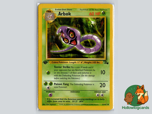 1st Edition Arbok (31/62) - Fossil Pokémon Card