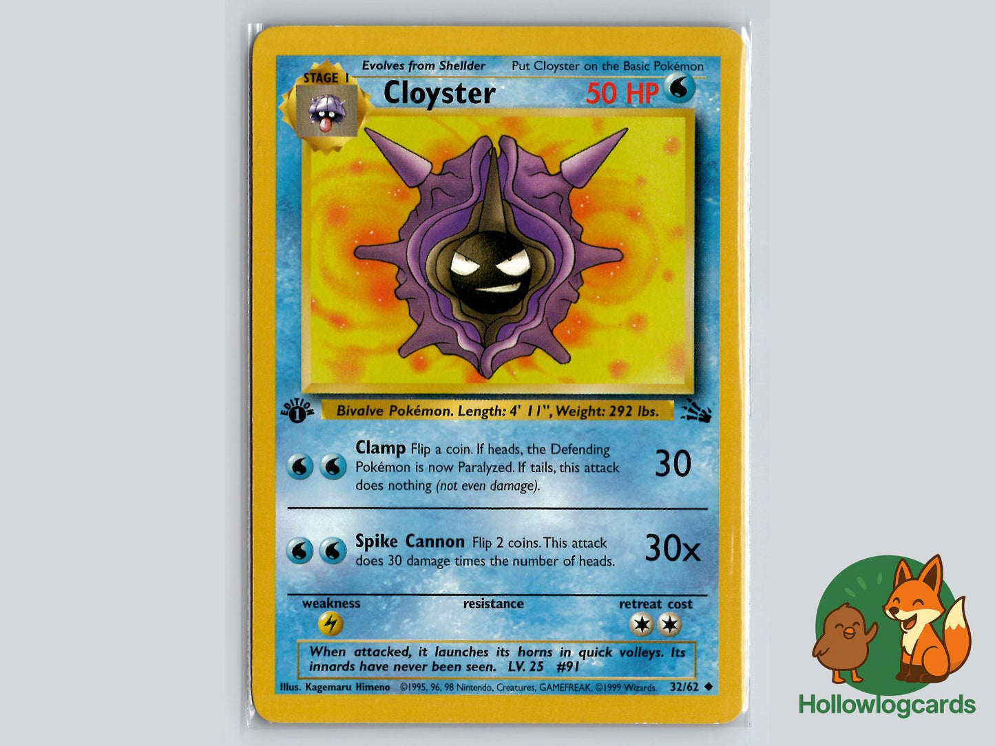 1st Edition Cloyster (32/62) - Fossil Pokémon Card