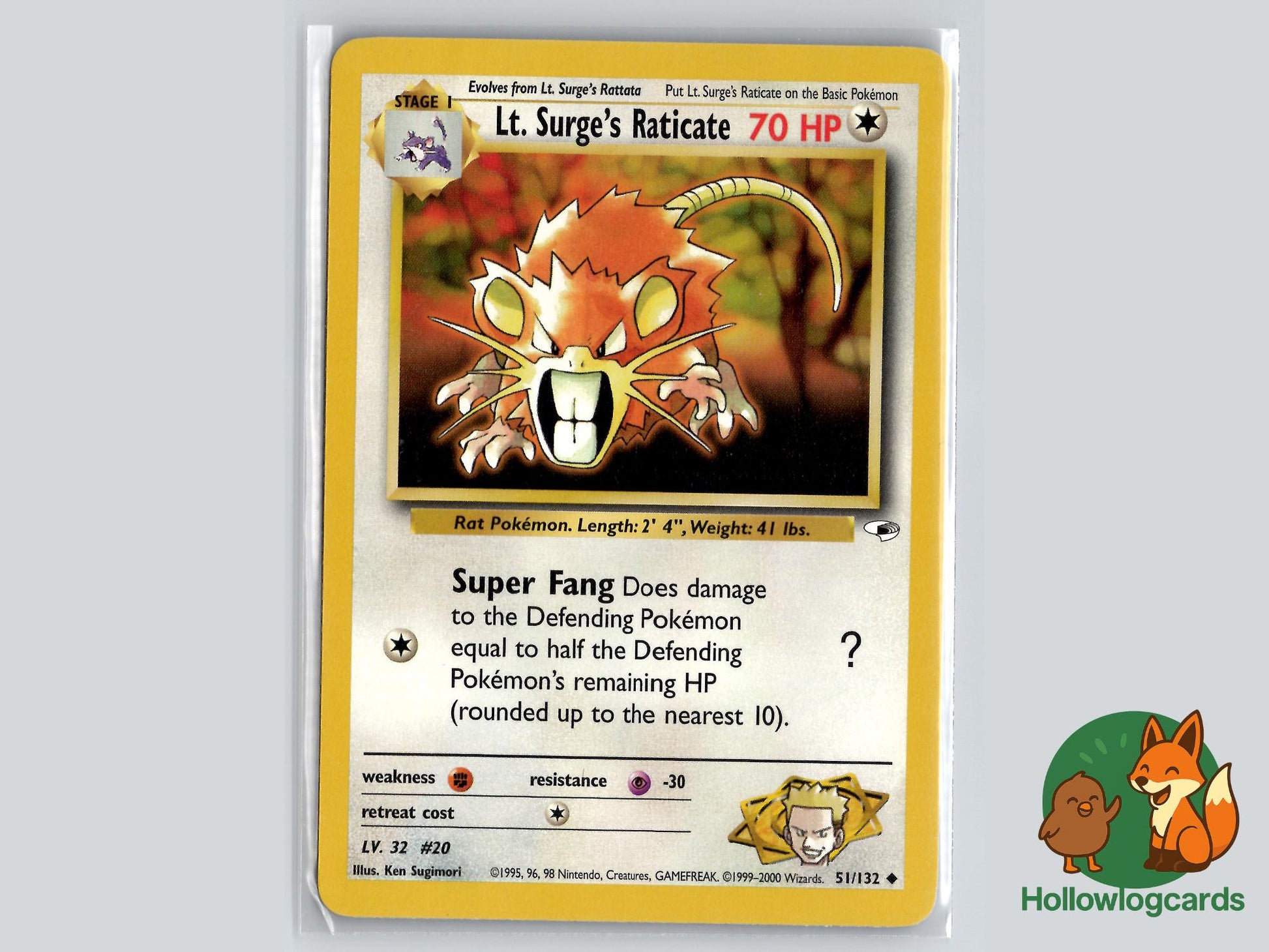 Lt. Surge's Raticate (51/132) - Gym Heroes Pokémon Card