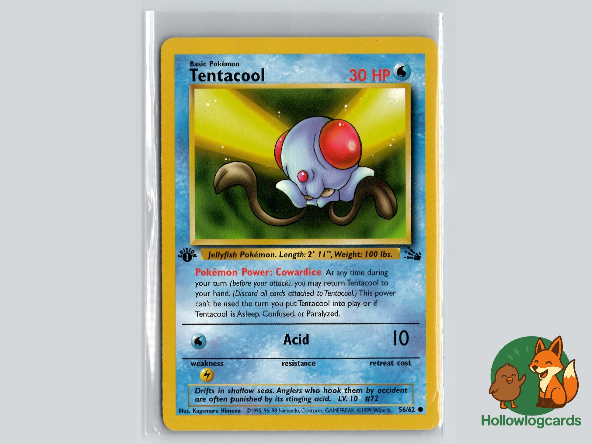 1st Edition Tentacool (56/62) - Fossil Pokémon Card