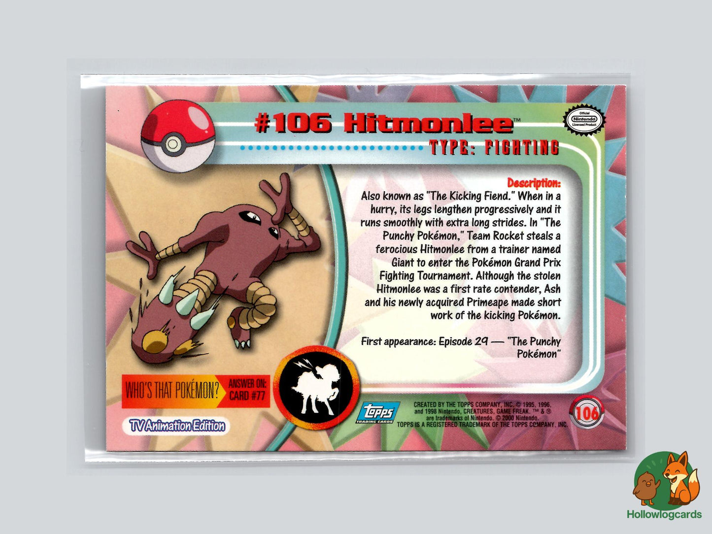 Hitmonlee (#106) Rainbow Foil - Topps Trading Cards Series 2