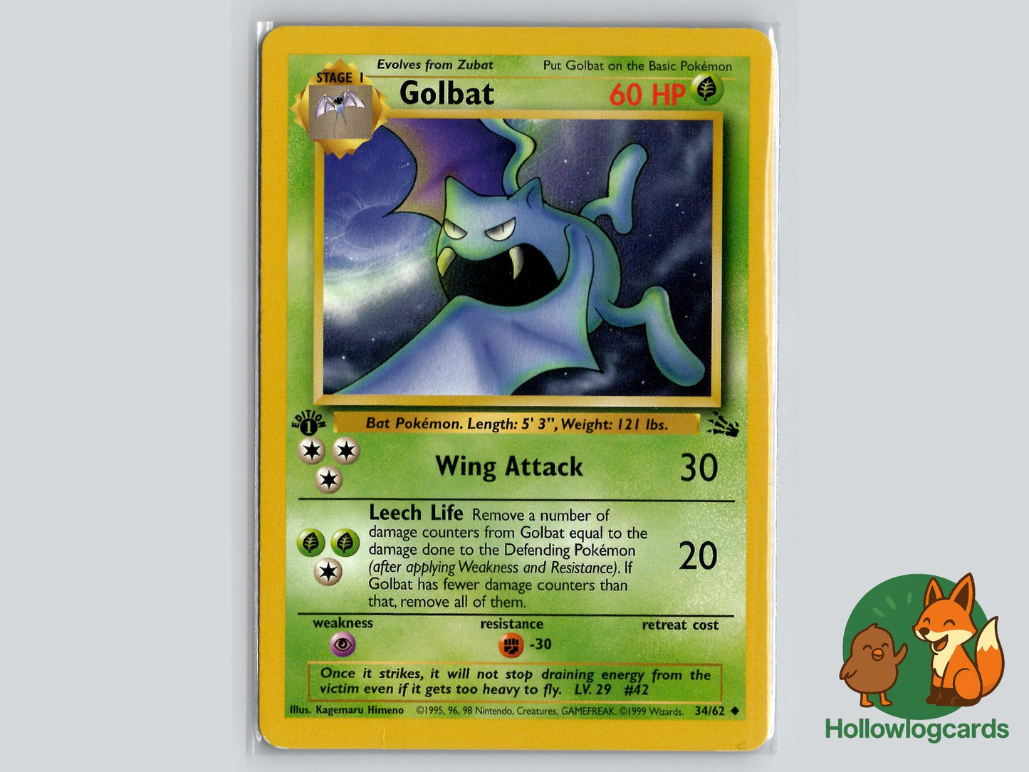 1st Edition Golbat (34/62) - Fossil Pokémon Card