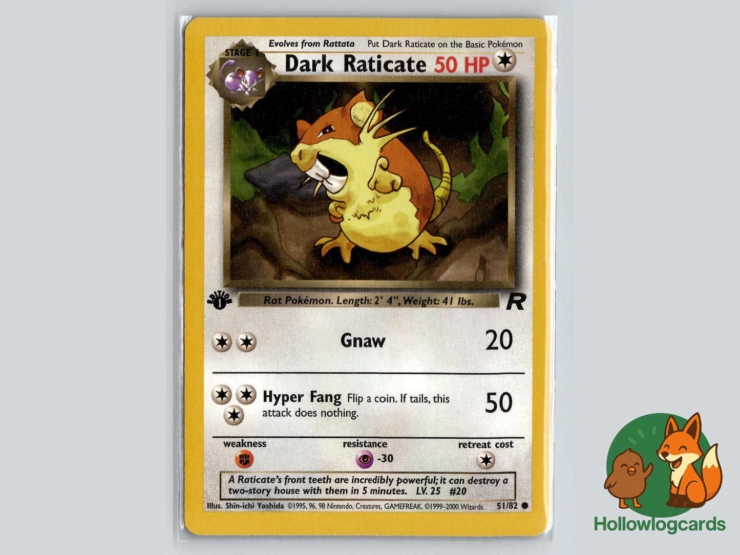 1st Edition Dark Raticate (51/82) - Team Rocket Pokémon Card