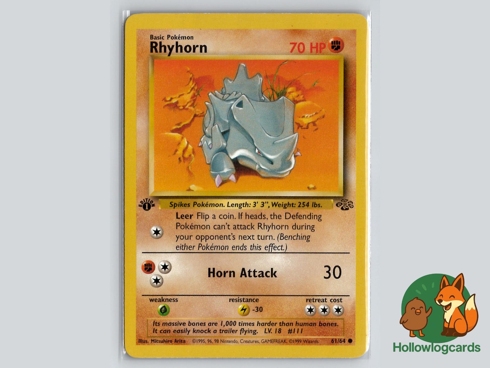 1st Edition Rhyhorn (61/64) - Jungle Pokémon Card